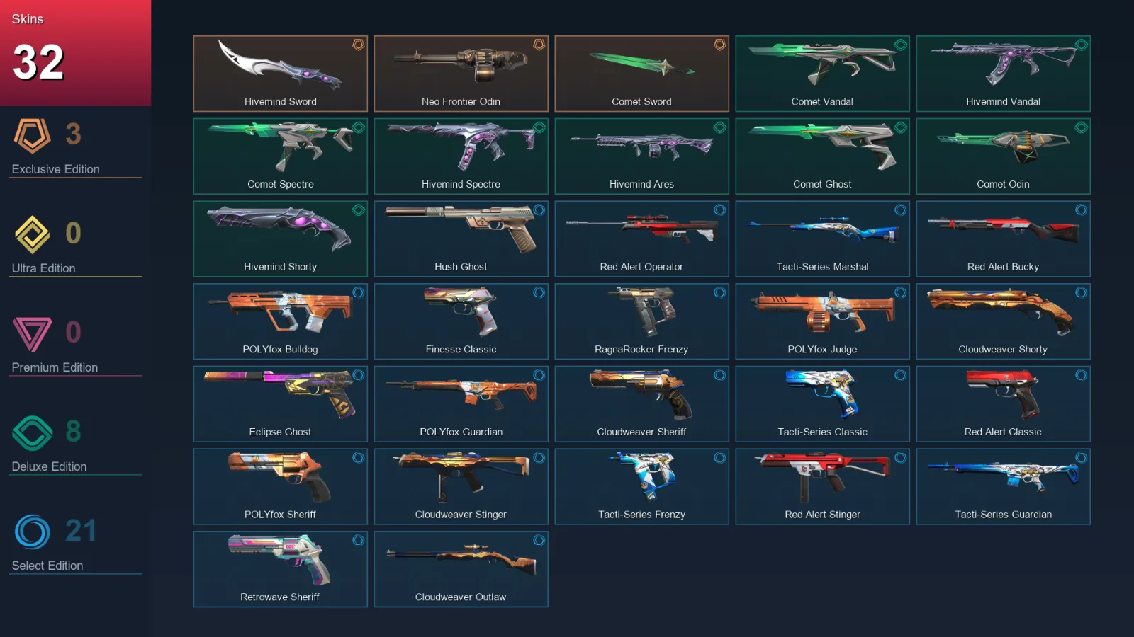 AP | Lv119 | Unranked | 32 Skin | 22 Agent | 60 Buddy