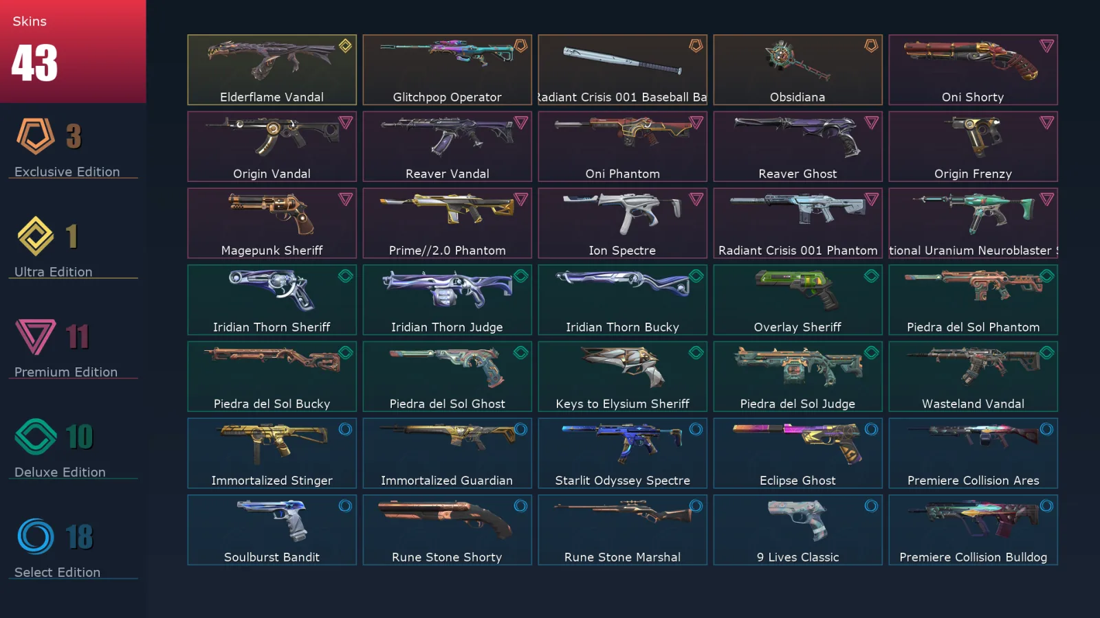 [Valorant] | EU | Level 142 | Platinum 2 | 29 Agents | 43 Skins