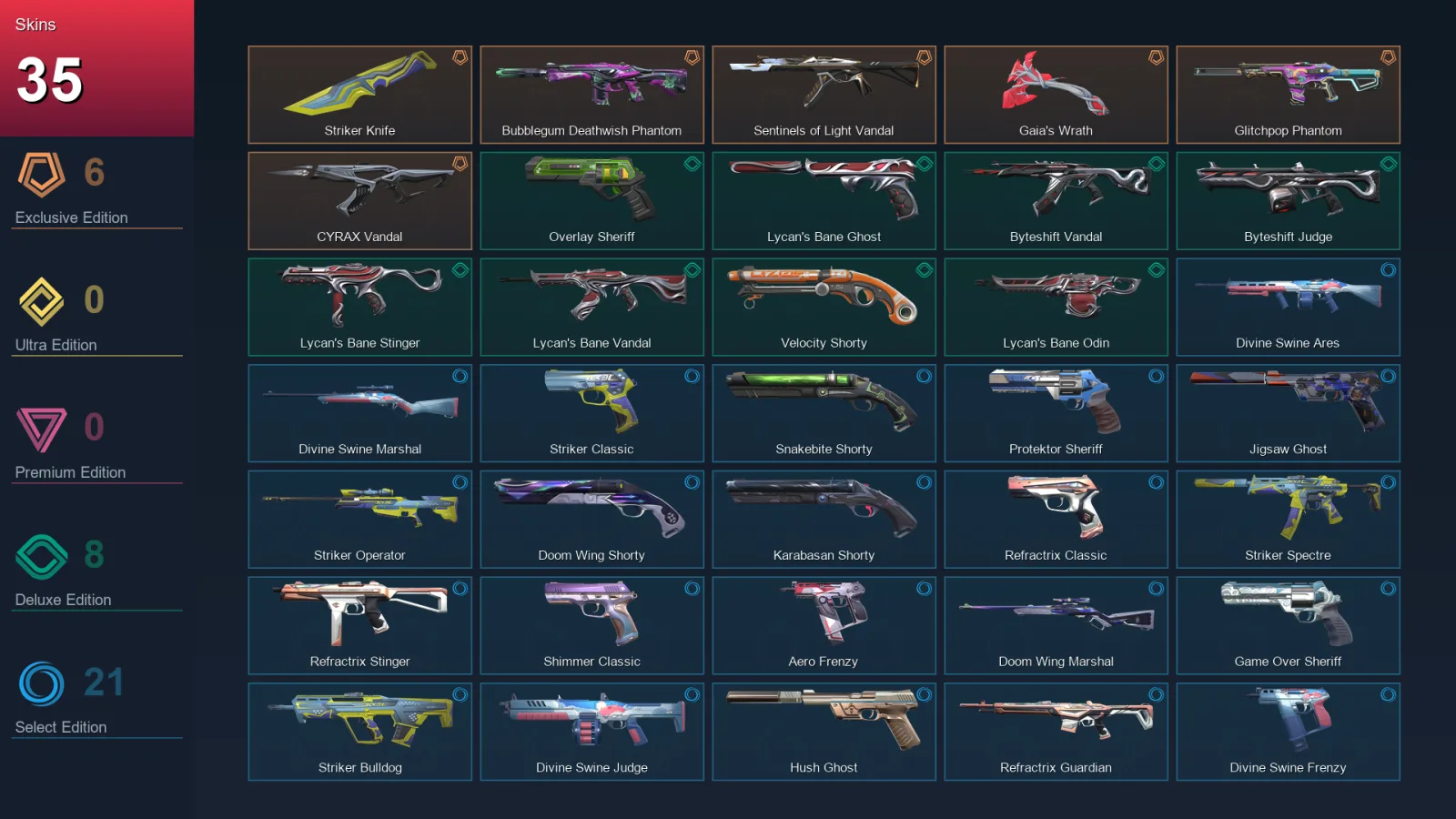 AP | Lv177 | Unranked | 35 Skin | 27 Agent | 82 Buddy