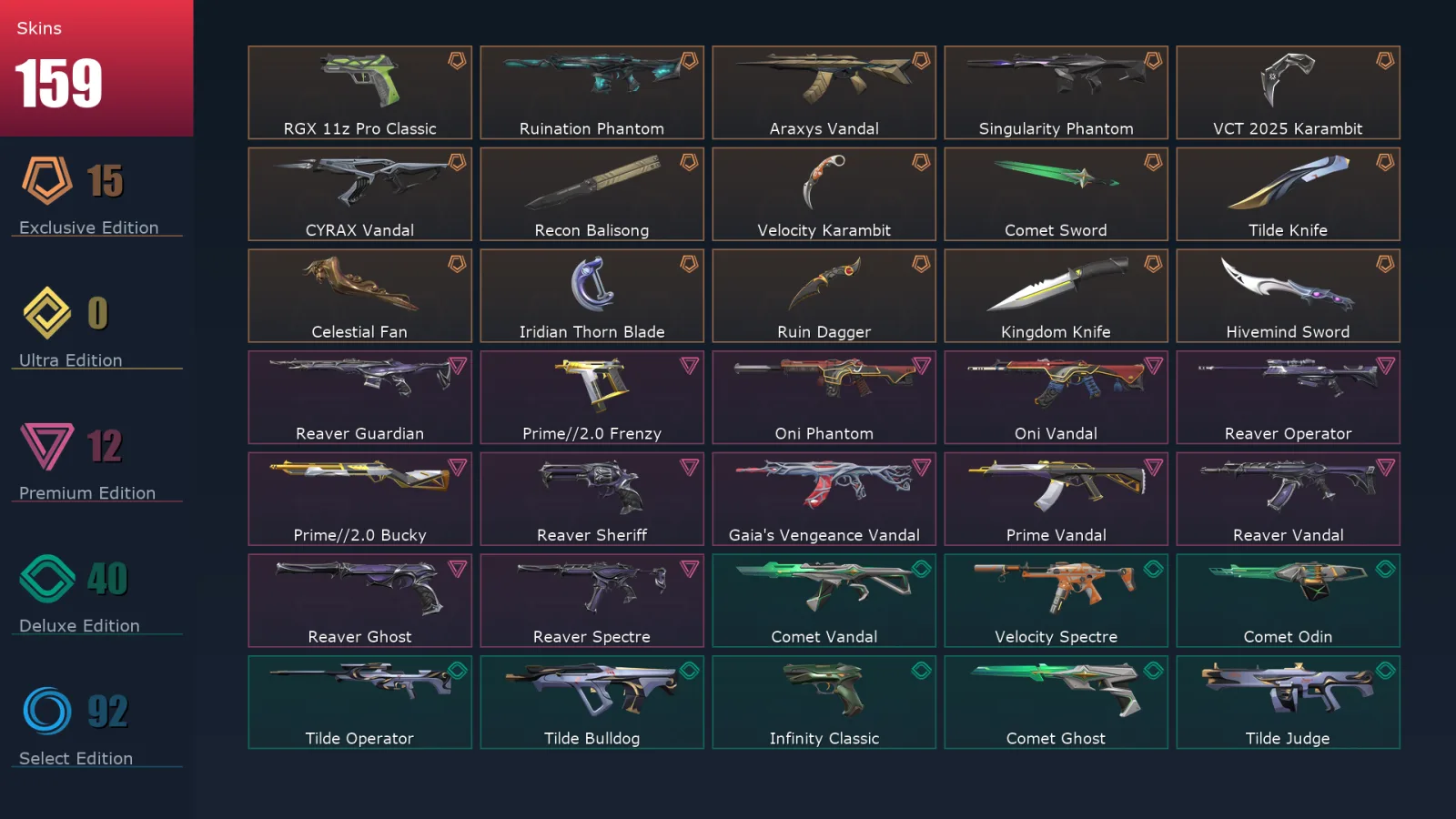 [Valorant] | EU | Level 438 | Platinum 2 | 29 Agents | 159 Skins
