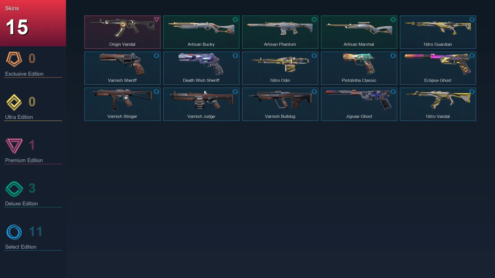 EU | Lv92 | Unranked | 15 Skin | 20 Agent | 39 Buddy — Varnish Stinger