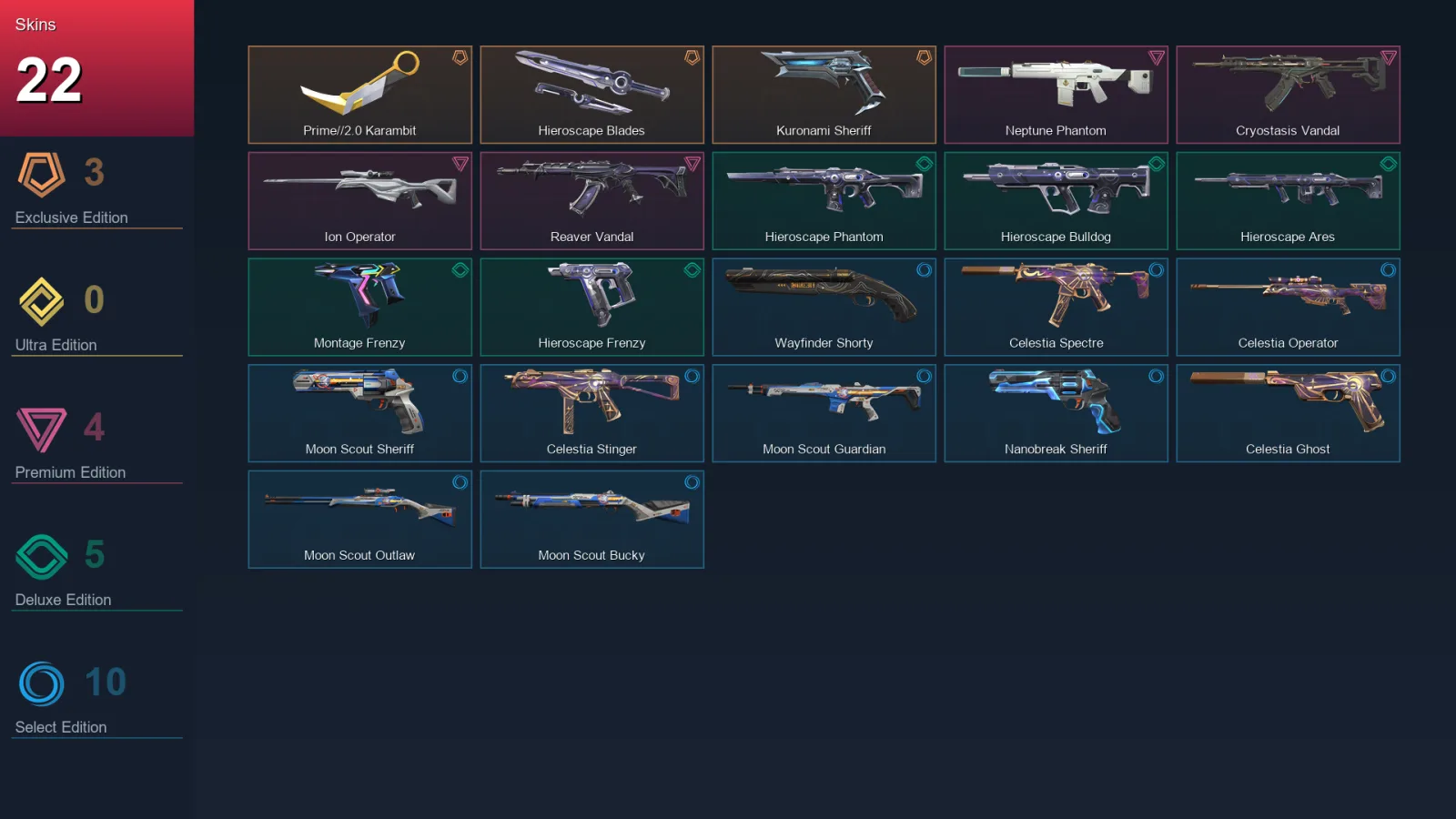 EU | Lv130 | Unranked | 22 Skin | 19 Agent | 59 Buddy