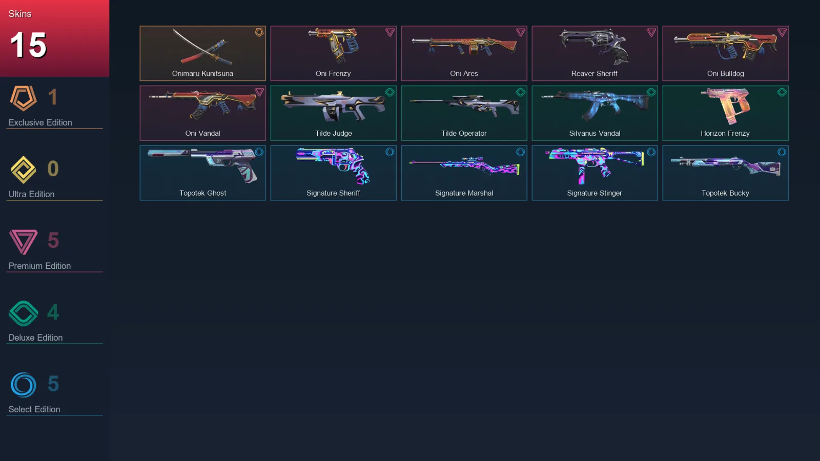 EU | Lv15 | Unranked | 15 Skin | 9 Agent | 7 Buddy &mdash; Valorant account with Ares skin
