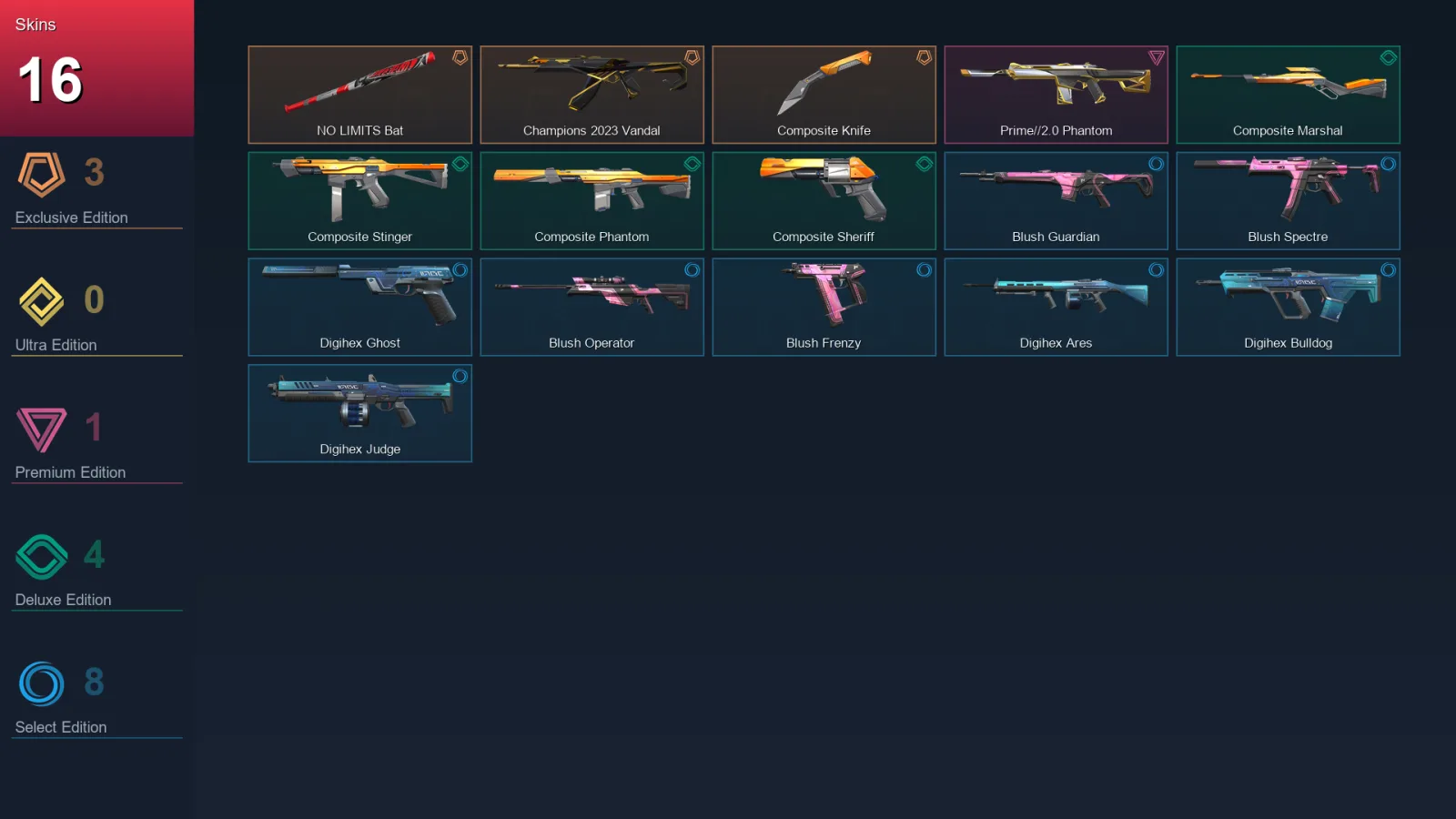 NA | Lv65 | Unranked | 16 Skin | 17 Agent | 23 Buddy