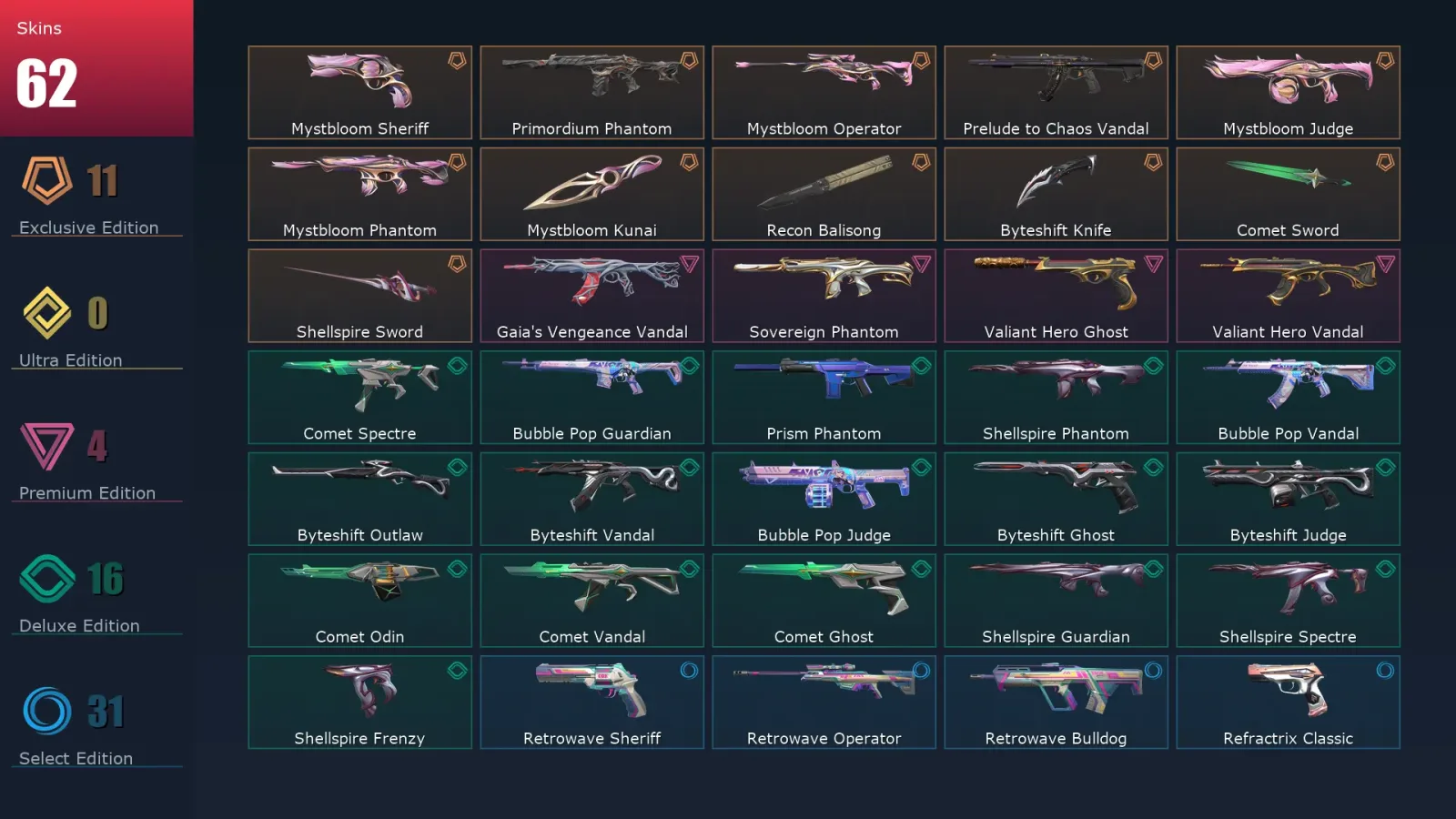 [Valorant] | EU | Level 113 | Diamond 1 | 29 Agents | 62 Skins — Valorant account