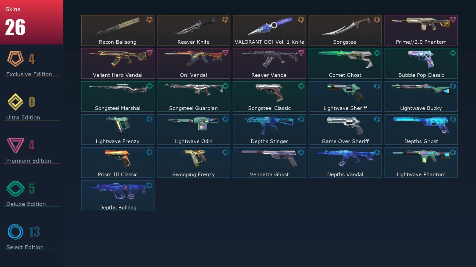 [Valorant] | EU | Level 134 | Diamond 2 | 26 Agents | 26 Skins