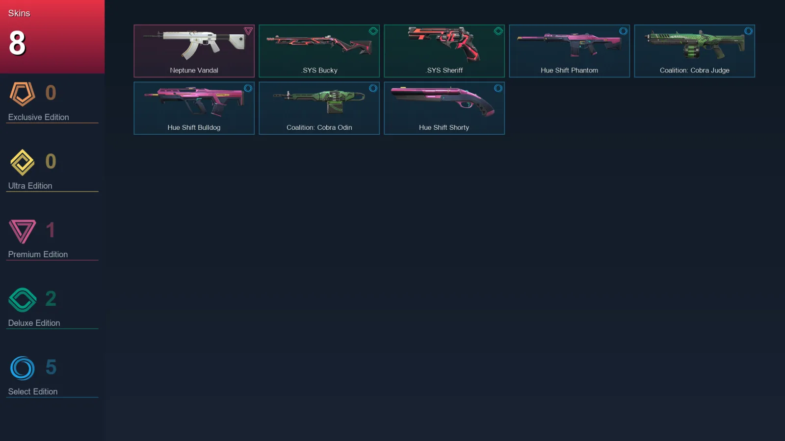 EU | Lv17 | Unranked | 8 Skin | 7 Agent | 9 Buddy — Hue Shift Phantom