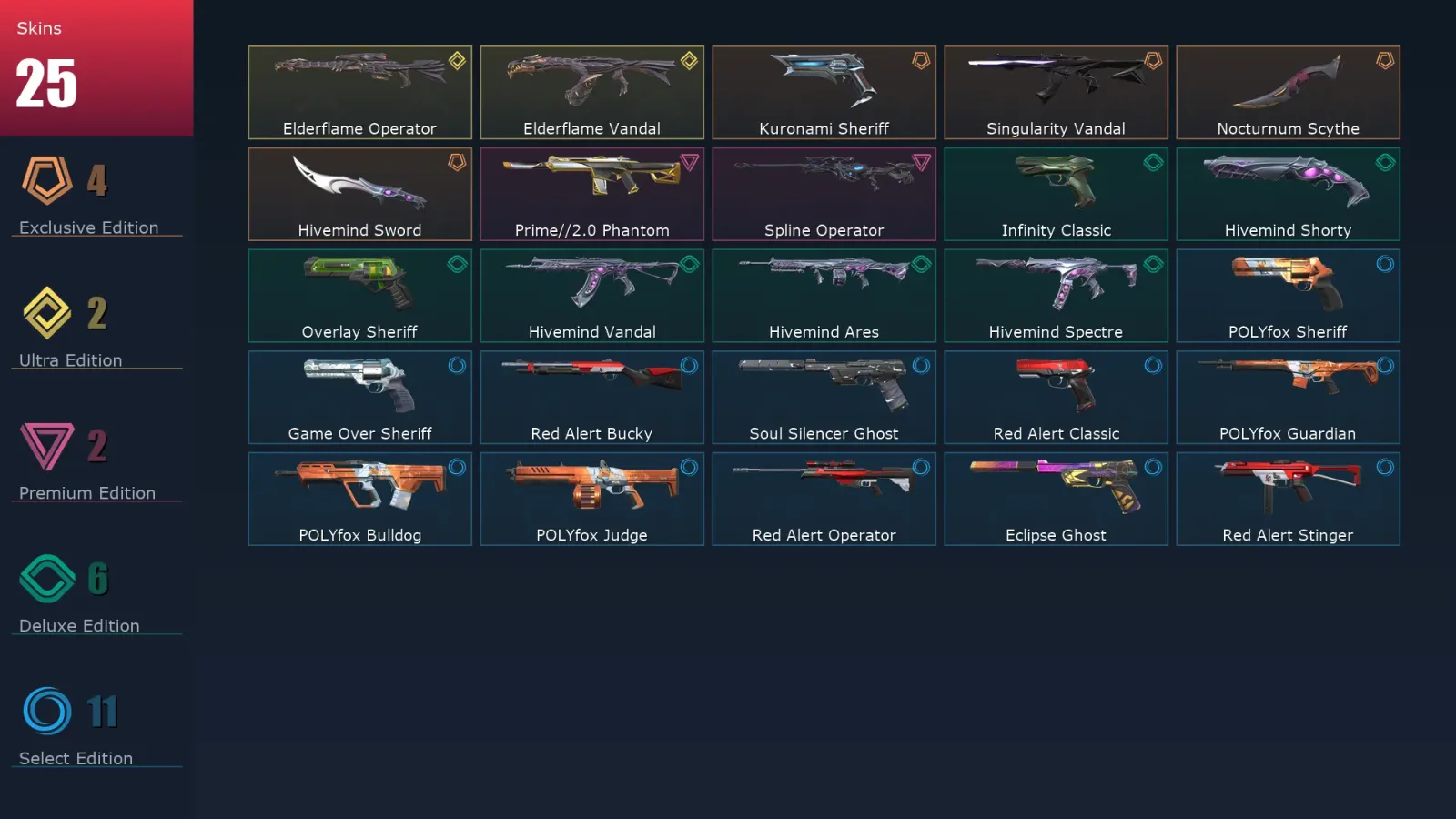 [Valorant] | EU | Level 134 | Gold 2 | 29 Agents | 25 Skins