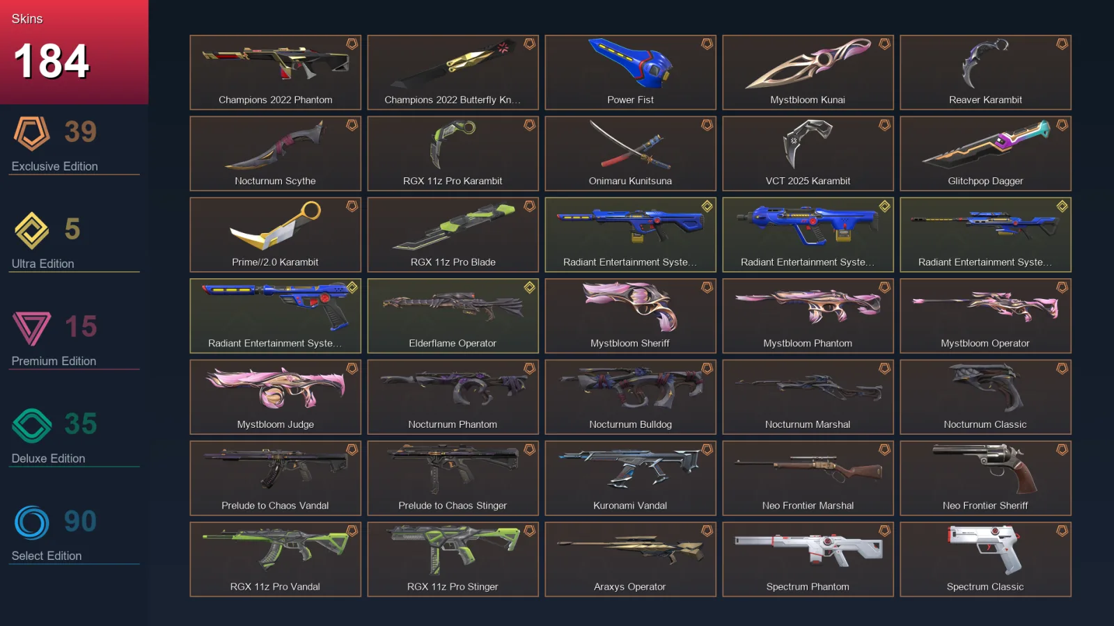 EU | Champions 2022 Phantom | Champions 2022 Butterfly Knife | Power Fist | Mystbloom Kunai | 184 Skin | 27 Agent | 169 Buddy | Lv255