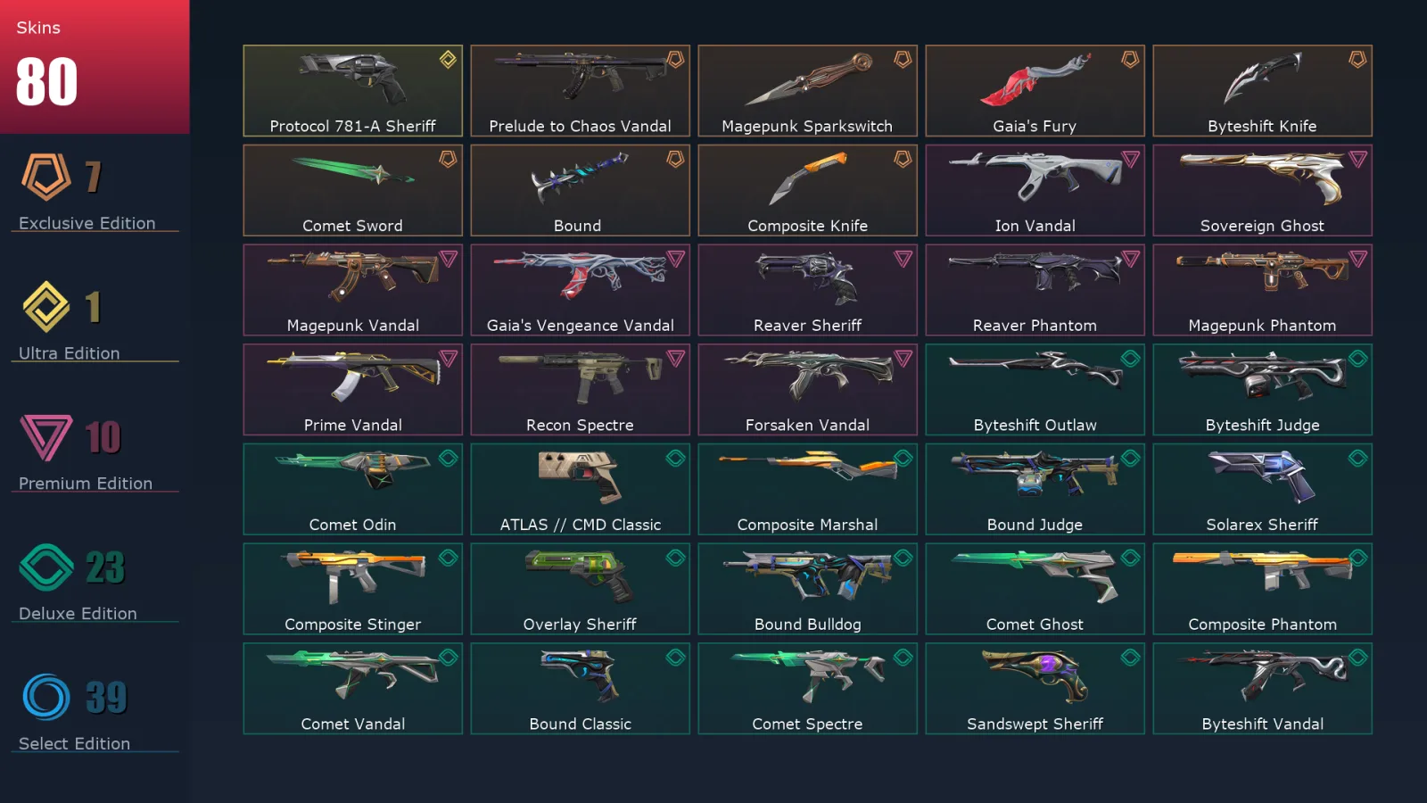 [Valorant] | EU | Level 421 | 28 Agents | 80 Skins