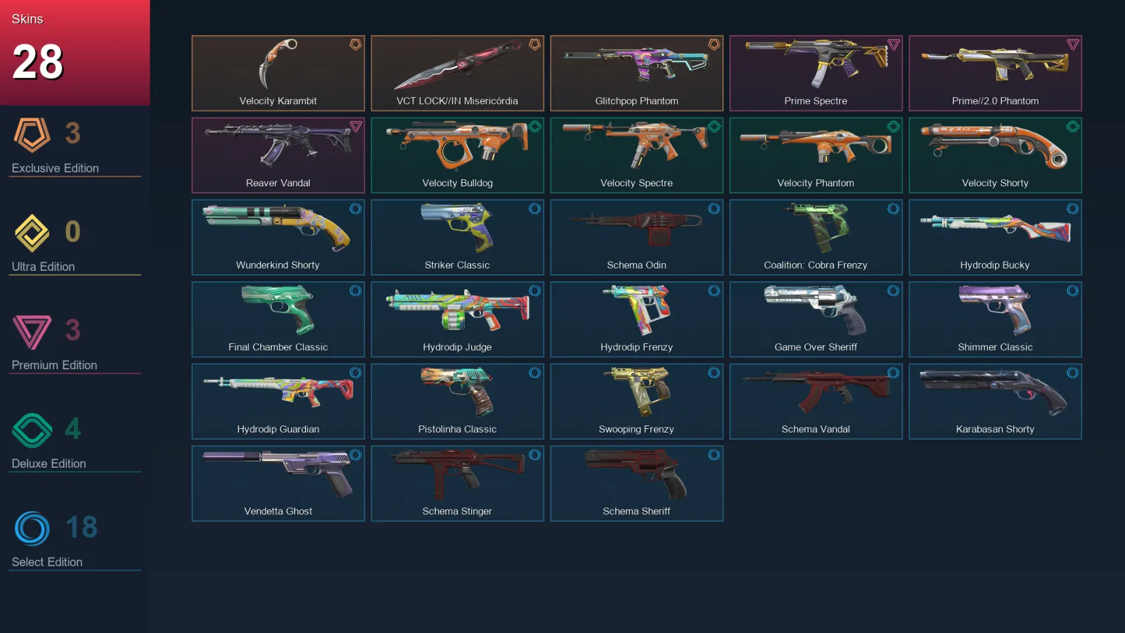 EU | Lv182 | Unranked | 28 Skin | 24 Agent | 86 Buddy