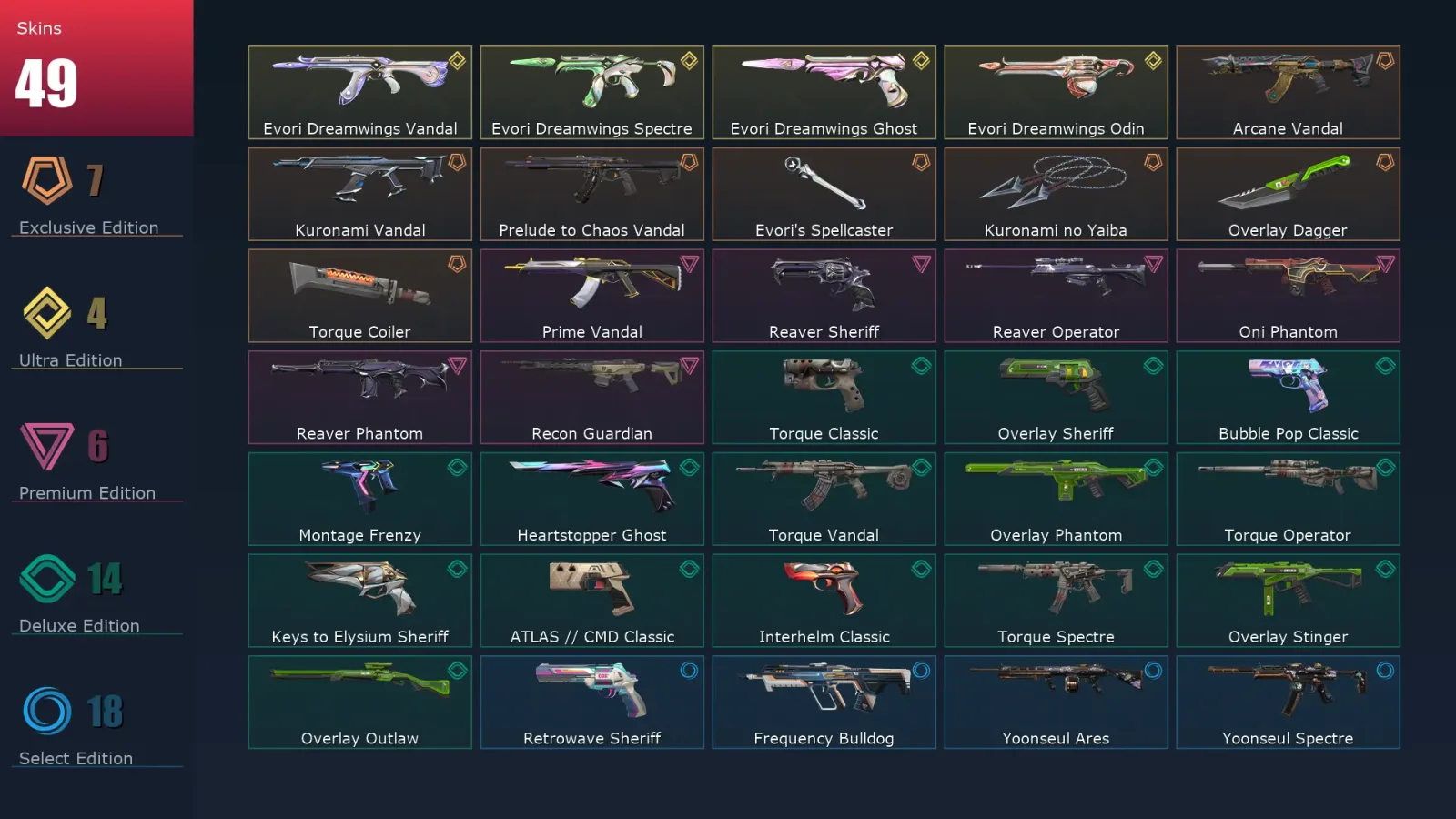 [Valorant] | EU | Level 192 | Platinum 3 | 29 Agents | 49 Skins