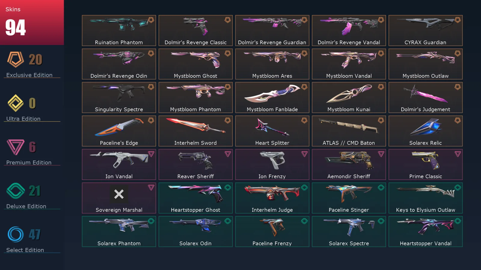 [Valorant] | EU | Level 100 | 29 Agents | 94 Skins