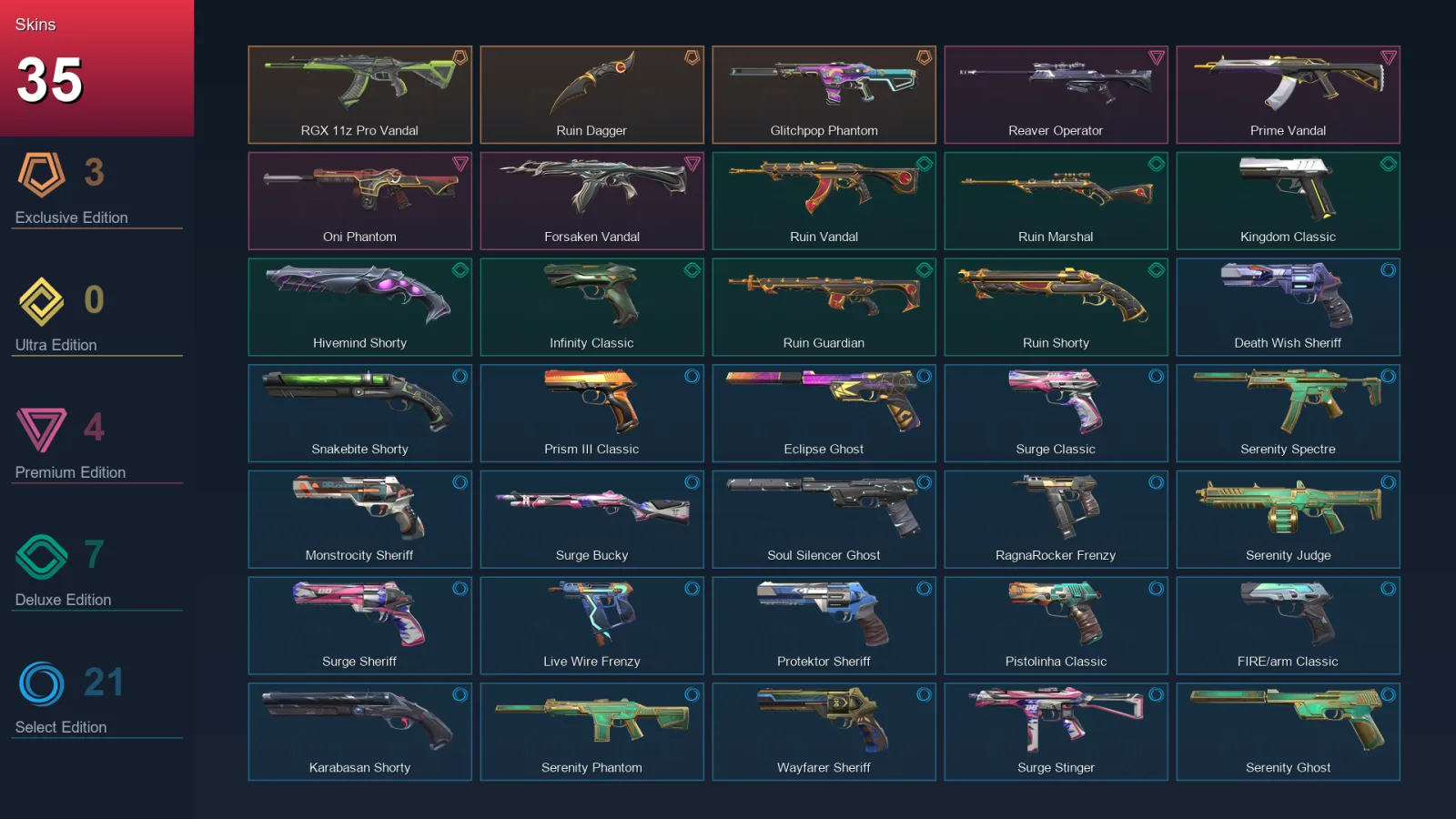AP | Lv255 | Unranked | 35 Skin | 22 Agent | 84 Buddy