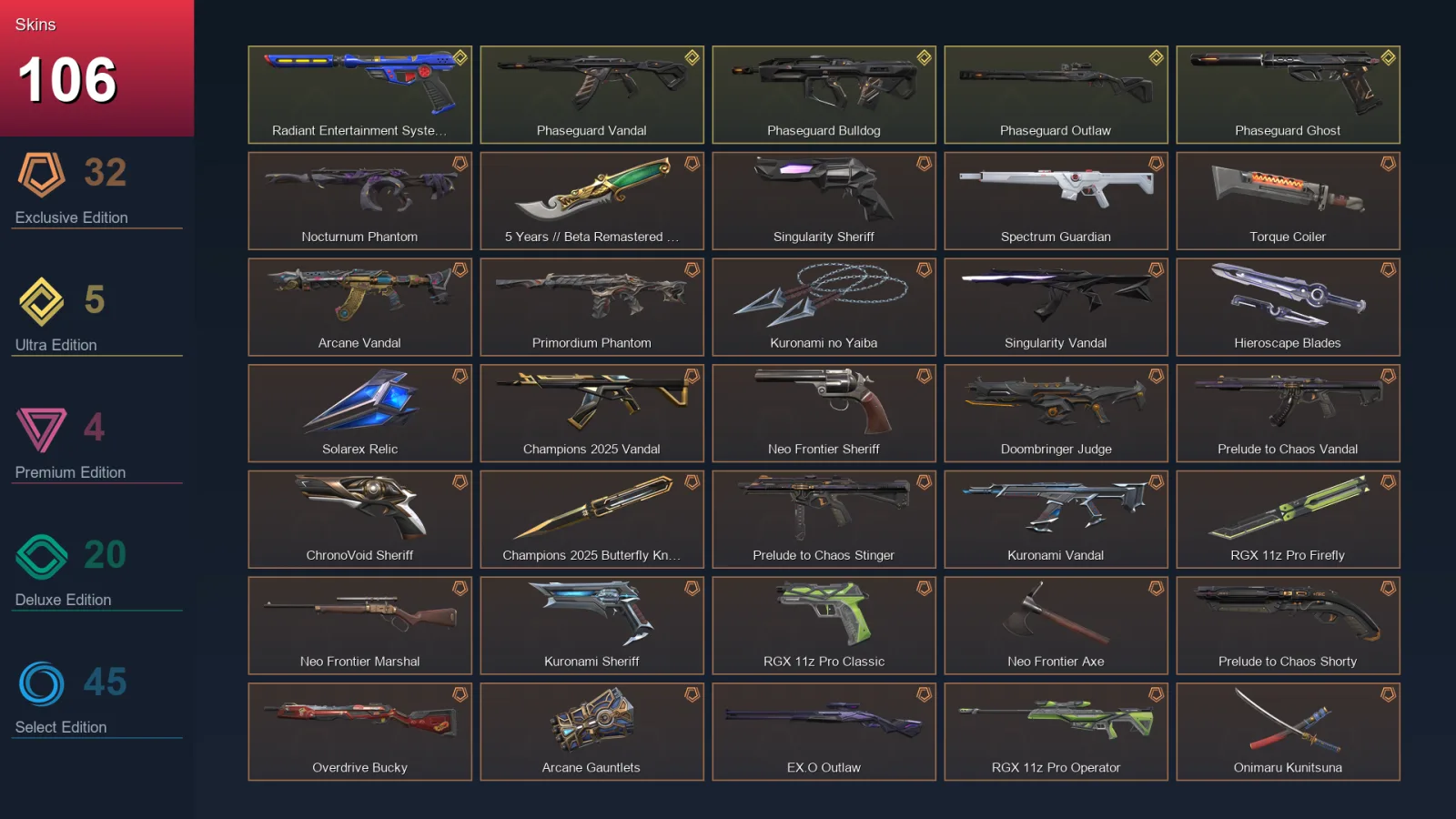 EU | Lv167 | Unranked | 106 Skin | 27 Agent | 74 Buddy