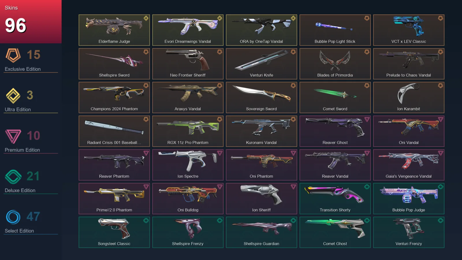 AP | Lv280 | Unranked | 96 Skin | 28 Agent | 115 Buddy — Valorant account