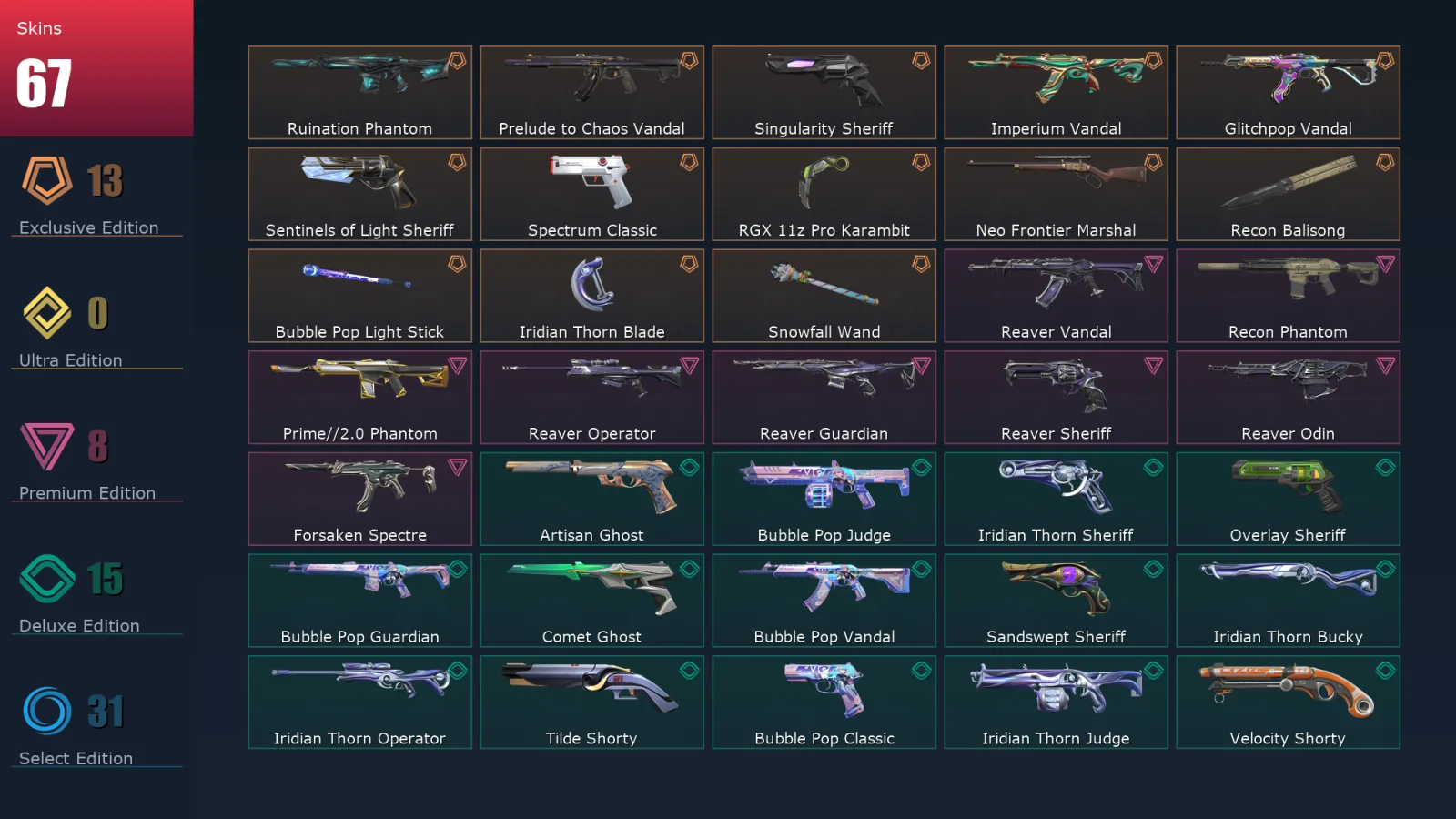 [Valorant] | EU | Level 330 | 28 Agents | 67 Skins