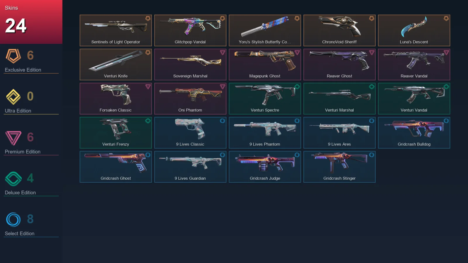 AP | Lv38 | Unranked | 24 Skin | 14 Agent | 17 Buddy
