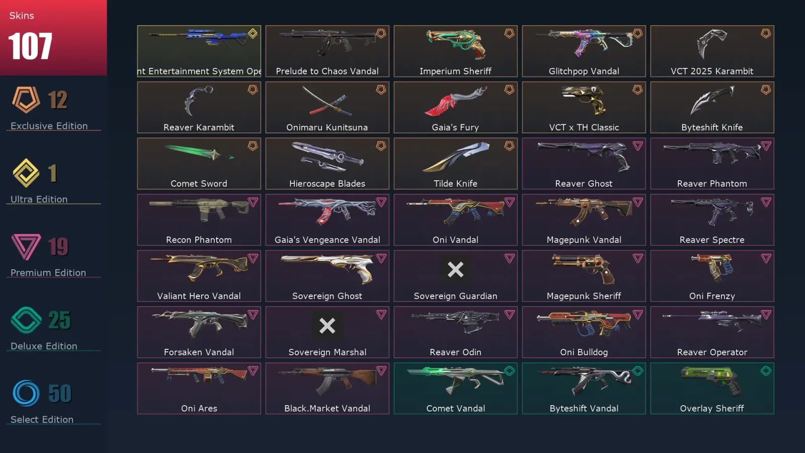 [Valorant] | EU | Level 258 | Ascendant 2 | 29 Agents | 107 Skins