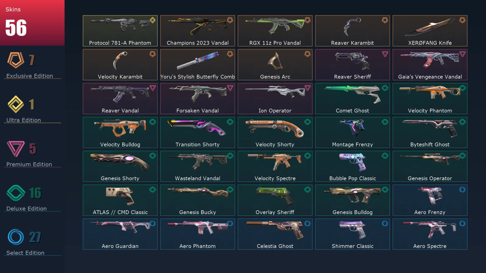 [Valorant] | EU | Level 335 | 28 Agents | 56 Skins