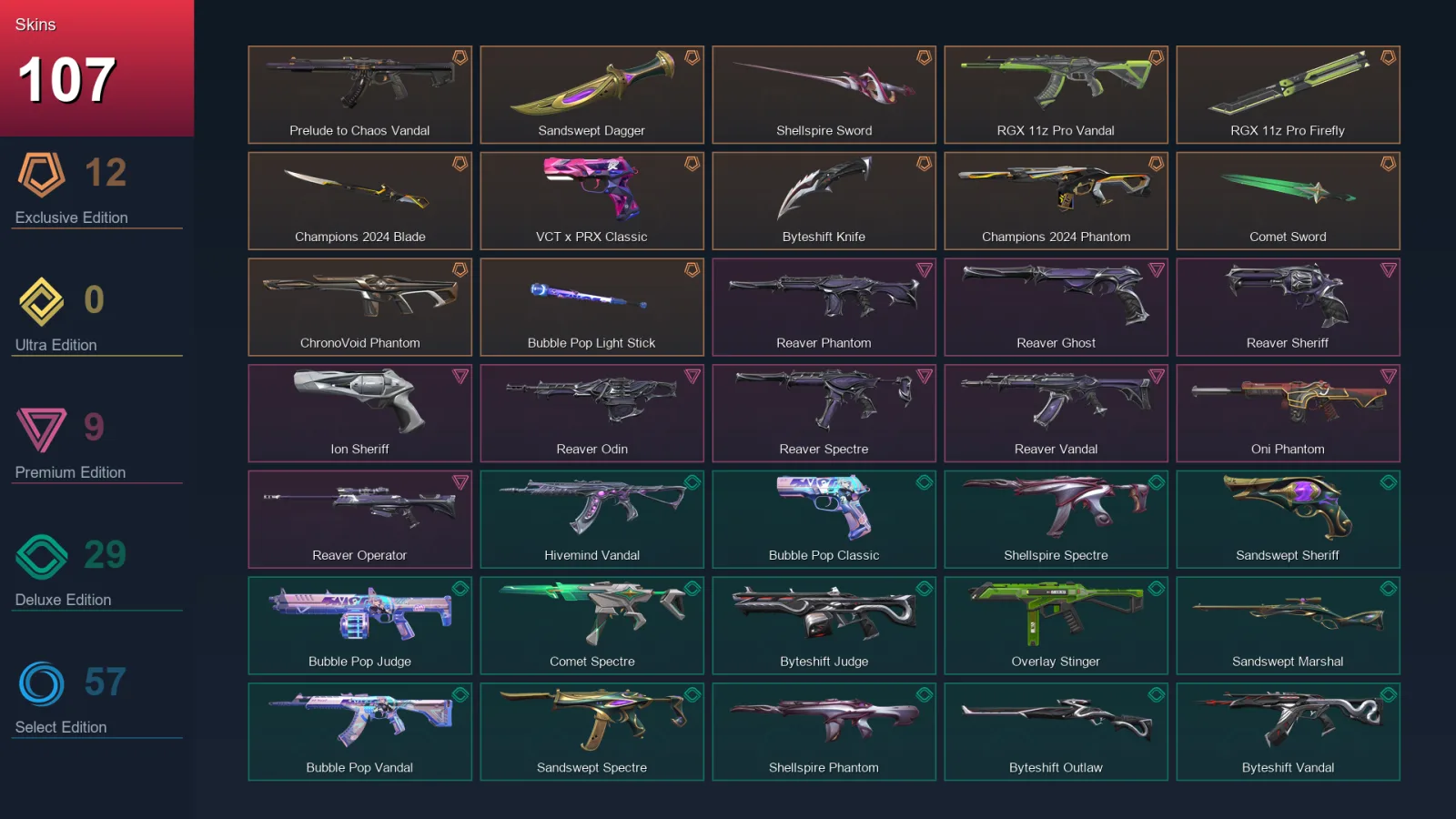 AP | Lv116 | Unranked | 107 Skin | 27 Agent | 112 Buddy