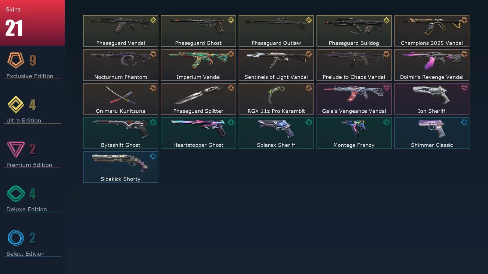 [Valorant] | EU | Level 200 | Diamond 2 | 29 Agents | 21 Skins