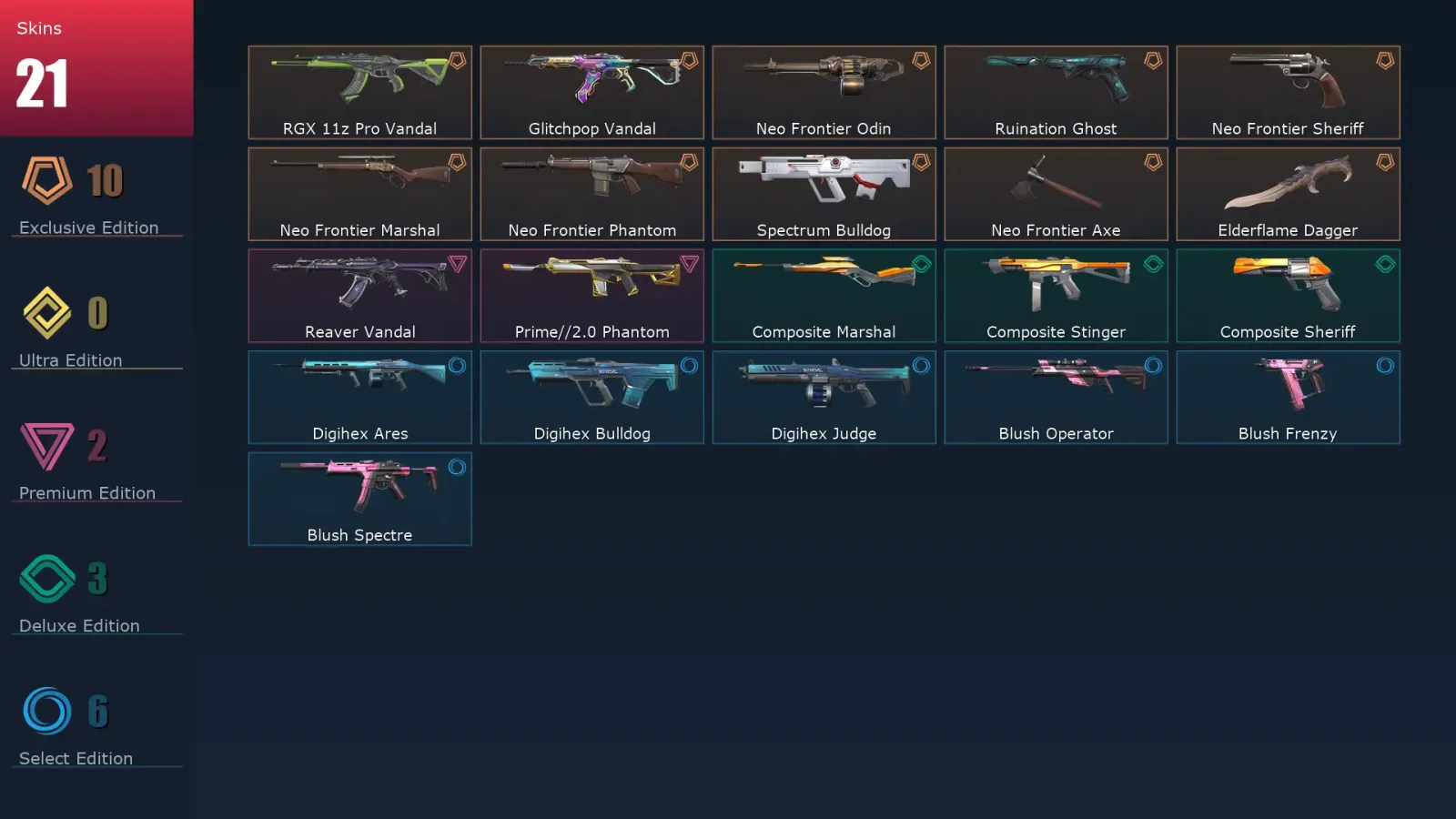 [Valorant] | EU | Level 64 | Platinum 1 | 23 Agents | 21 Skins