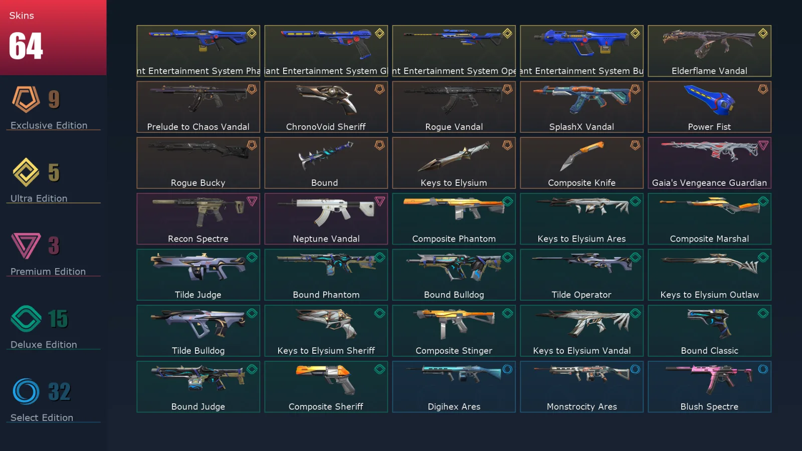 [Valorant] | EU | Level 107 | 29 Agents | 64 Skins