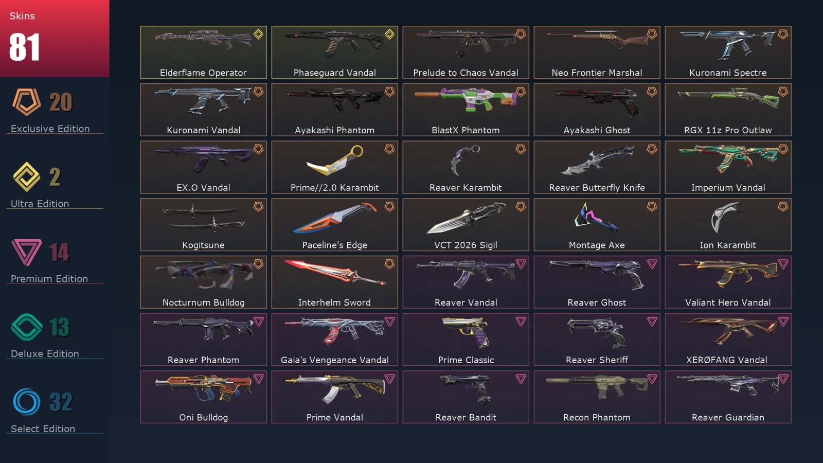[Valorant] | EU | Level 67 | 21 Agents | 81 Skins