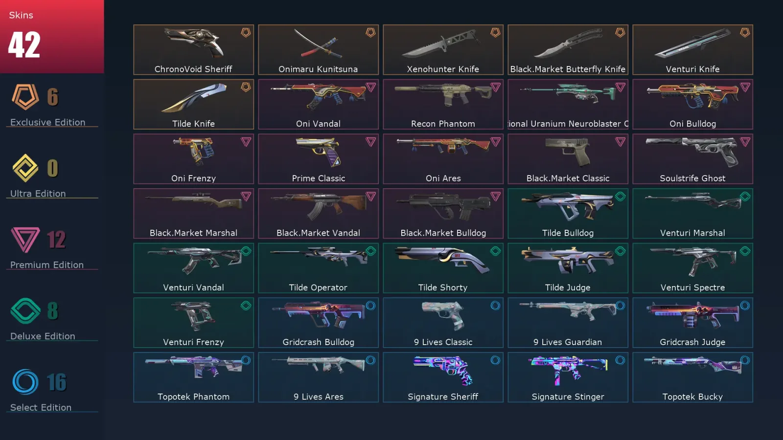 [Valorant] | EU | Level 87 | 25 Agents | 42 Skins