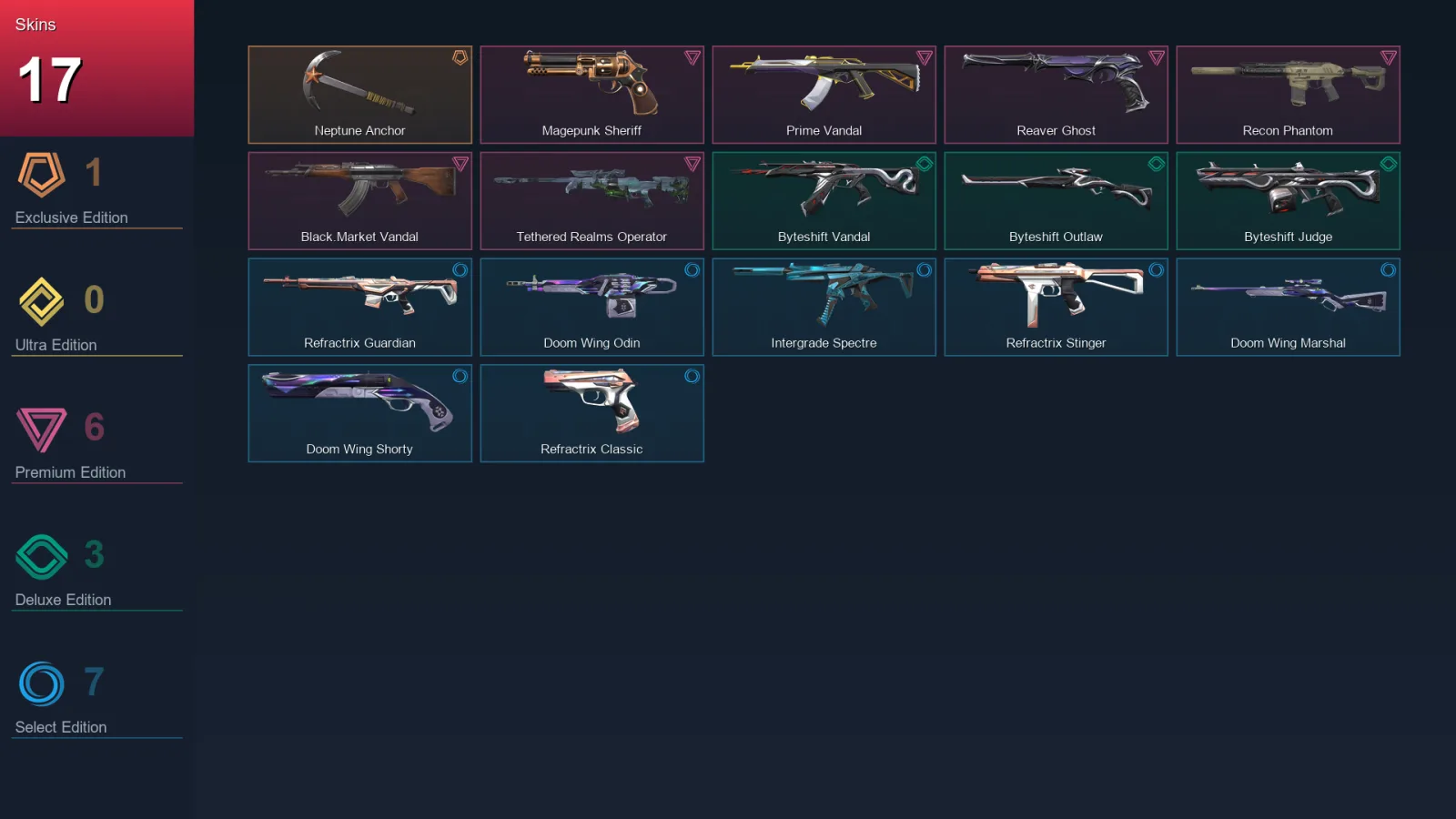 EU | Lv51 | Unranked | 17 Skin | 19 Agent | 20 Buddy — Byteshift Judge