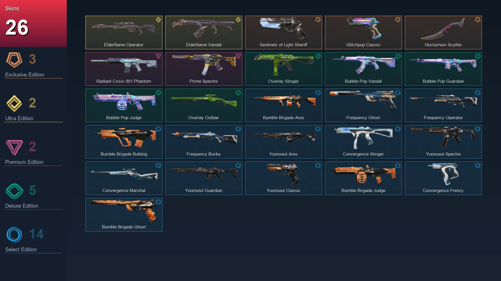 NA | Lv32 | Unranked | 26 Skin | 10 Agent | 23 Buddy