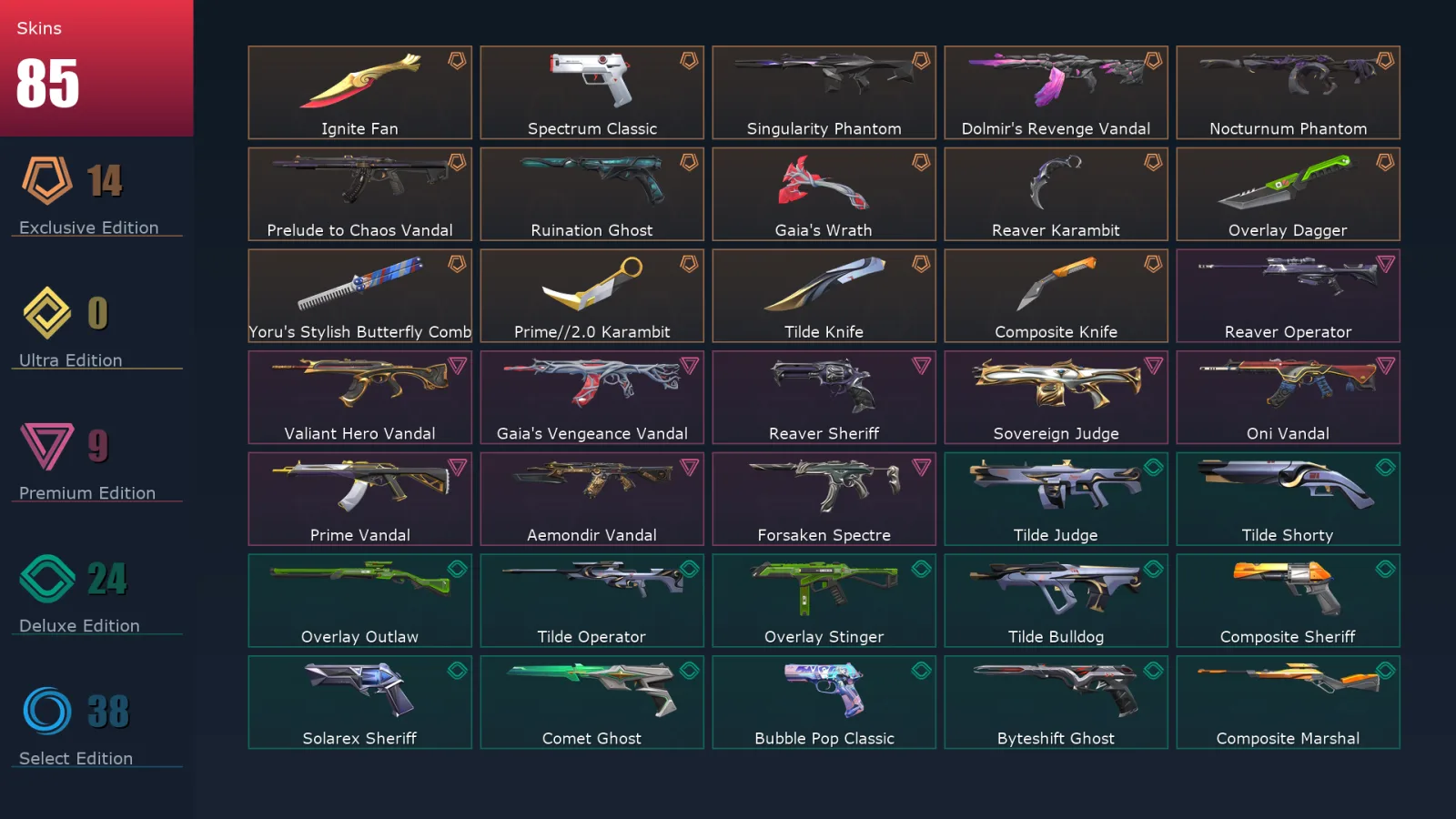[Valorant] | EU | Level 343 | Diamond 2 | 29 Agents | 85 Skins