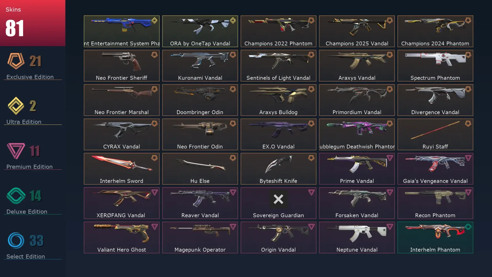[Valorant] | EU | Level 401 | 29 Agents | 81 Skins