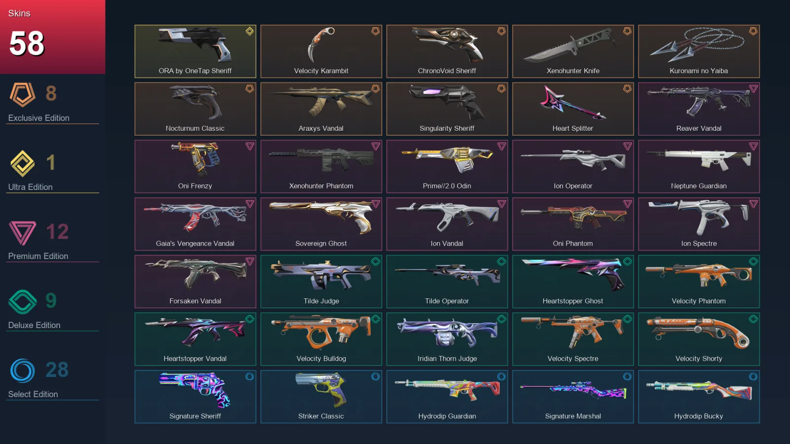 AP | Lv99 | Unranked | 58 Skin | 29 Agent | 59 Buddy