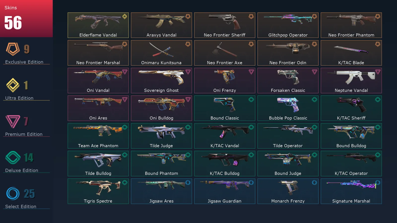 [Valorant] | EU | Level 172 | 28 Agents | 56 Skins