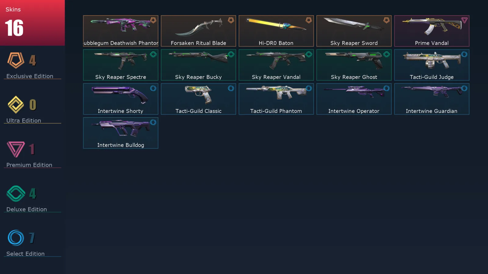 [Valorant] | EU | Level 31 | Platinum 3 | 10 Agents | 16 Skins