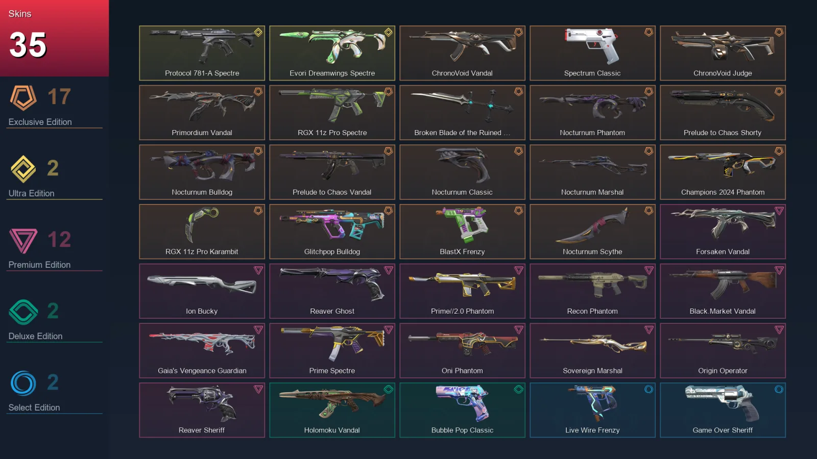 AP | Lv117 | Unranked | 35 Skin | 24 Agent | 54 Buddy &mdash; Valorant account with Clove