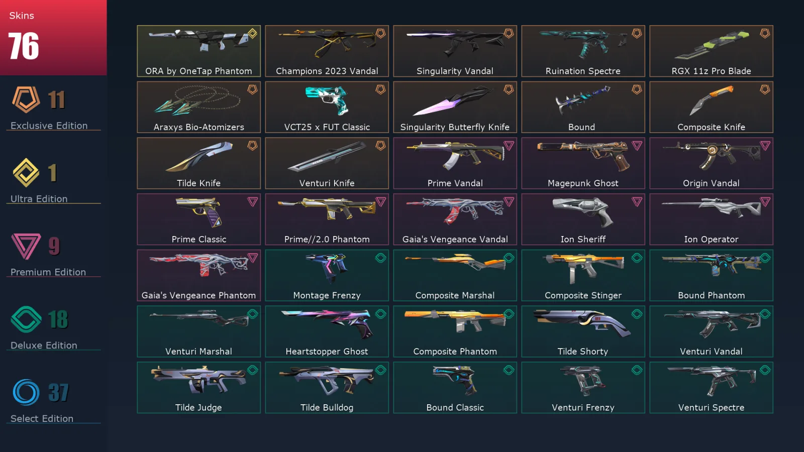 [Valorant] | EU | Level 230 | 28 Agents | 76 Skins