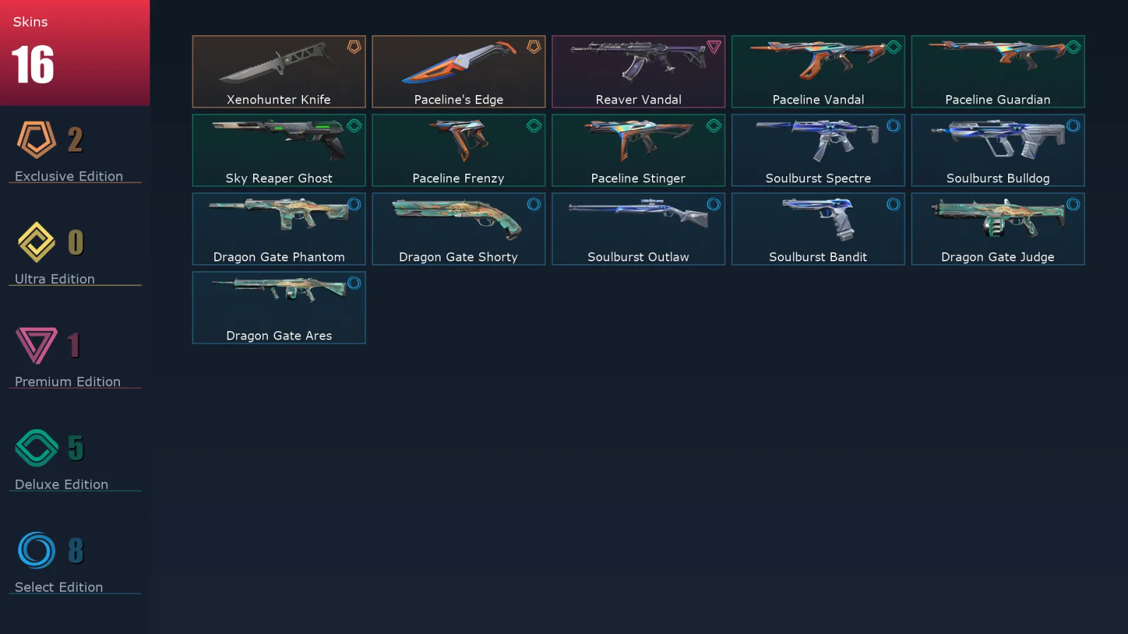 [Valorant] | EU | Level 42 | Platinum 1 | 15 Agents | 16 Skins