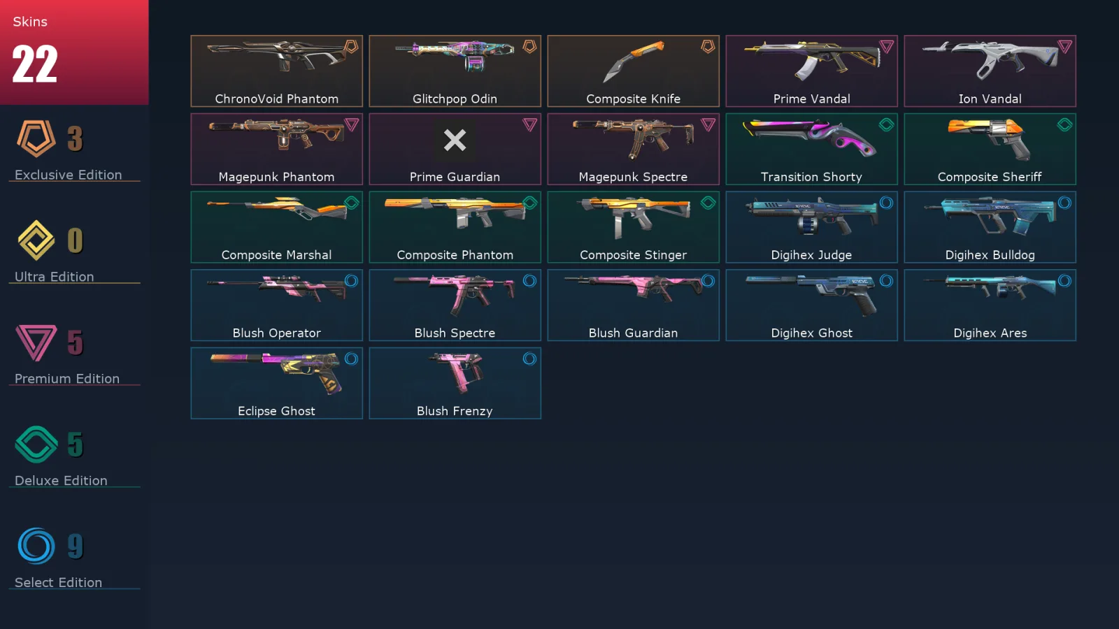 [Valorant] | EU | Level 85 | 22 Agents | 22 Skins