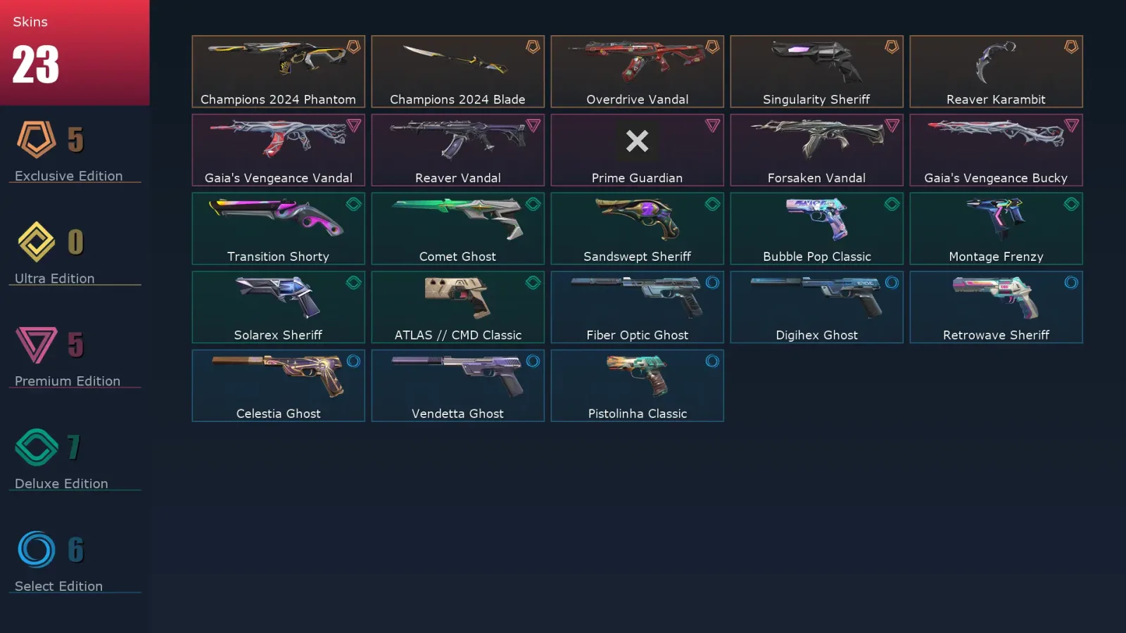 [Valorant] | EU | Level 240 | Gold 1 | 29 Agents | 23 Skins