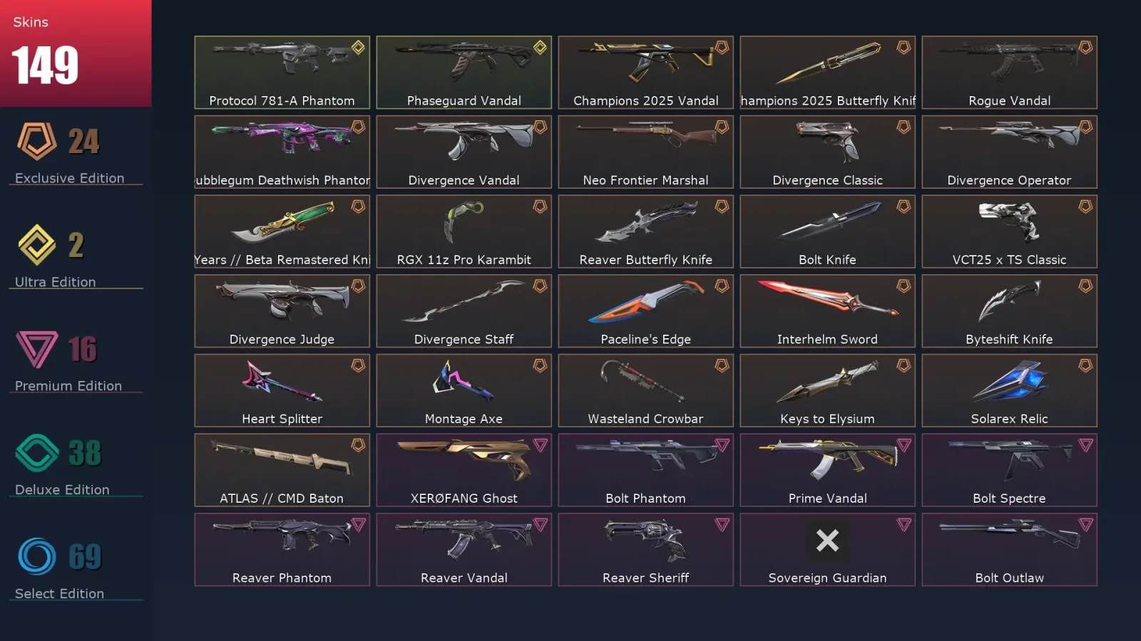 [Valorant] | EU | Level 191 | 29 Agents | 149 Skins