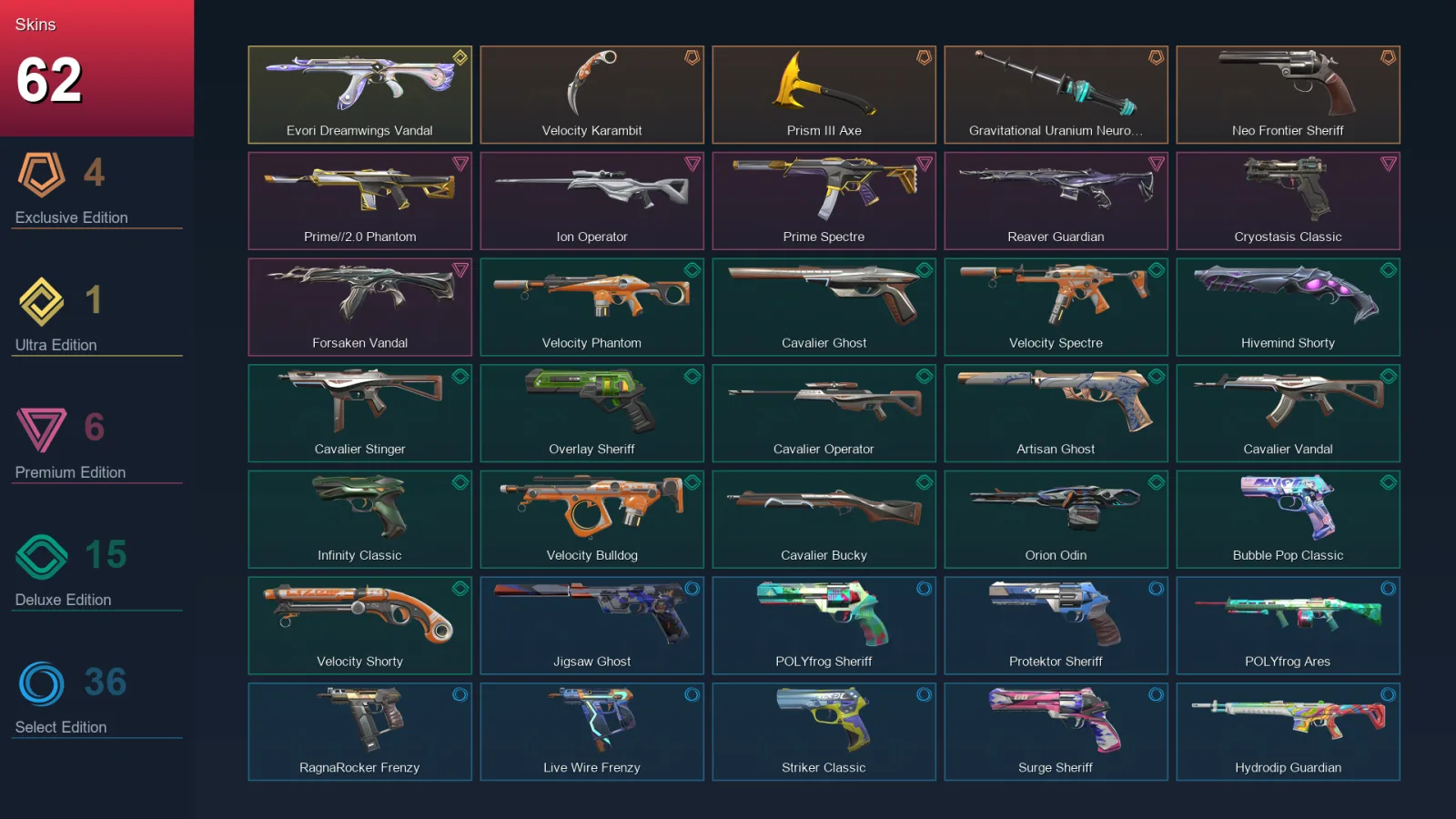 AP | Lv373 | Unranked | 62 Skin | 29 Agent | 157 Buddy