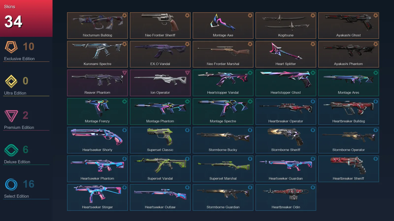 AP | Lv49 | Unranked | 34 Skin | 15 Agent | 27 Buddy
