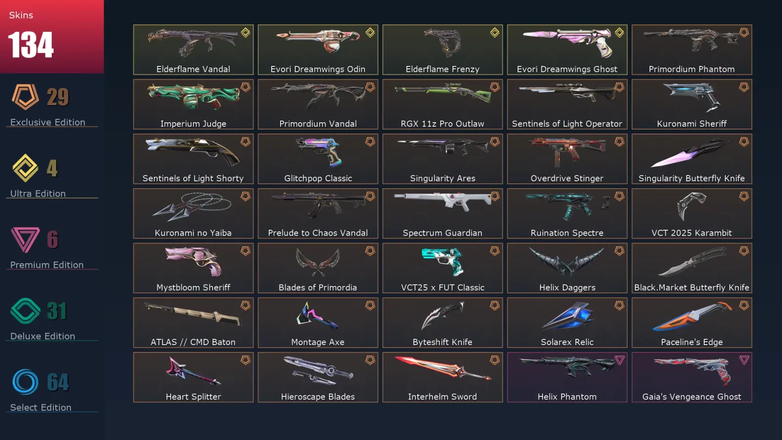 [Valorant] | EU | Level 179 | Gold 2 | 29 Agents | 134 Skins — Valorant account