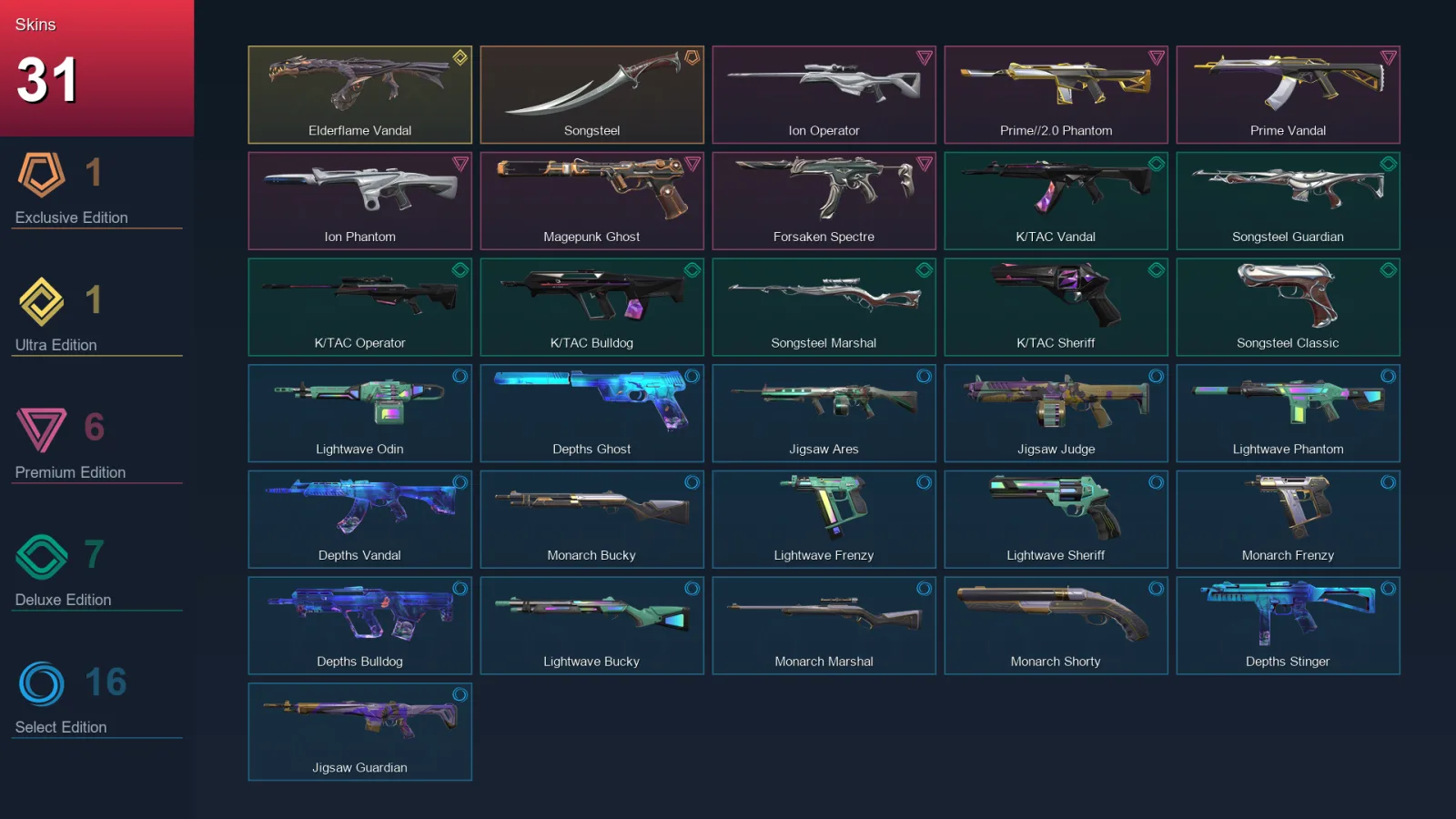 AP | Lv103 | Unranked | 31 Skin | 24 Agent | 65 Buddy — Unranked / Smurf Valorant