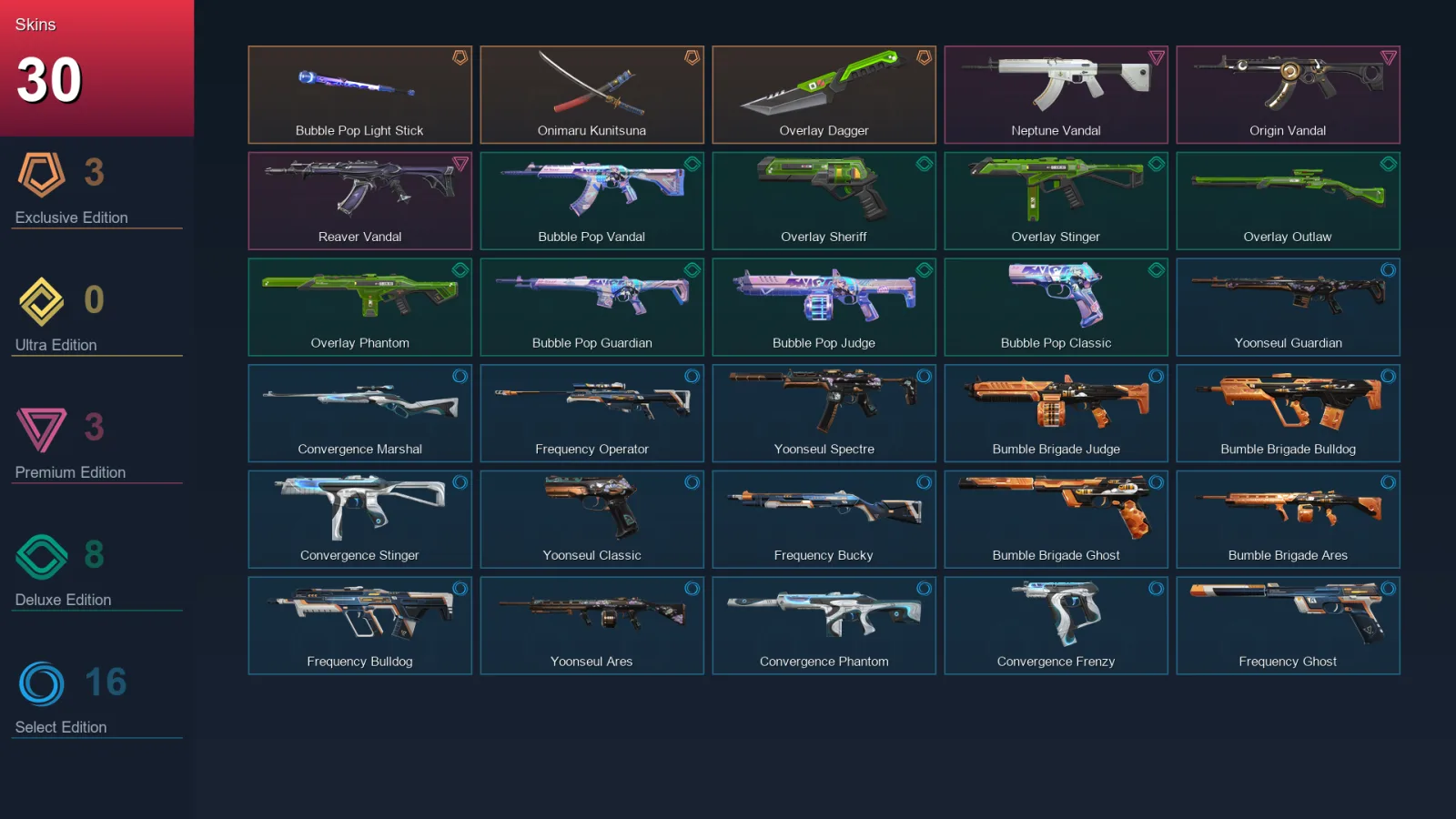 EU | Lv44 | Unranked | 30 Skin | 15 Agent | 24 Buddy