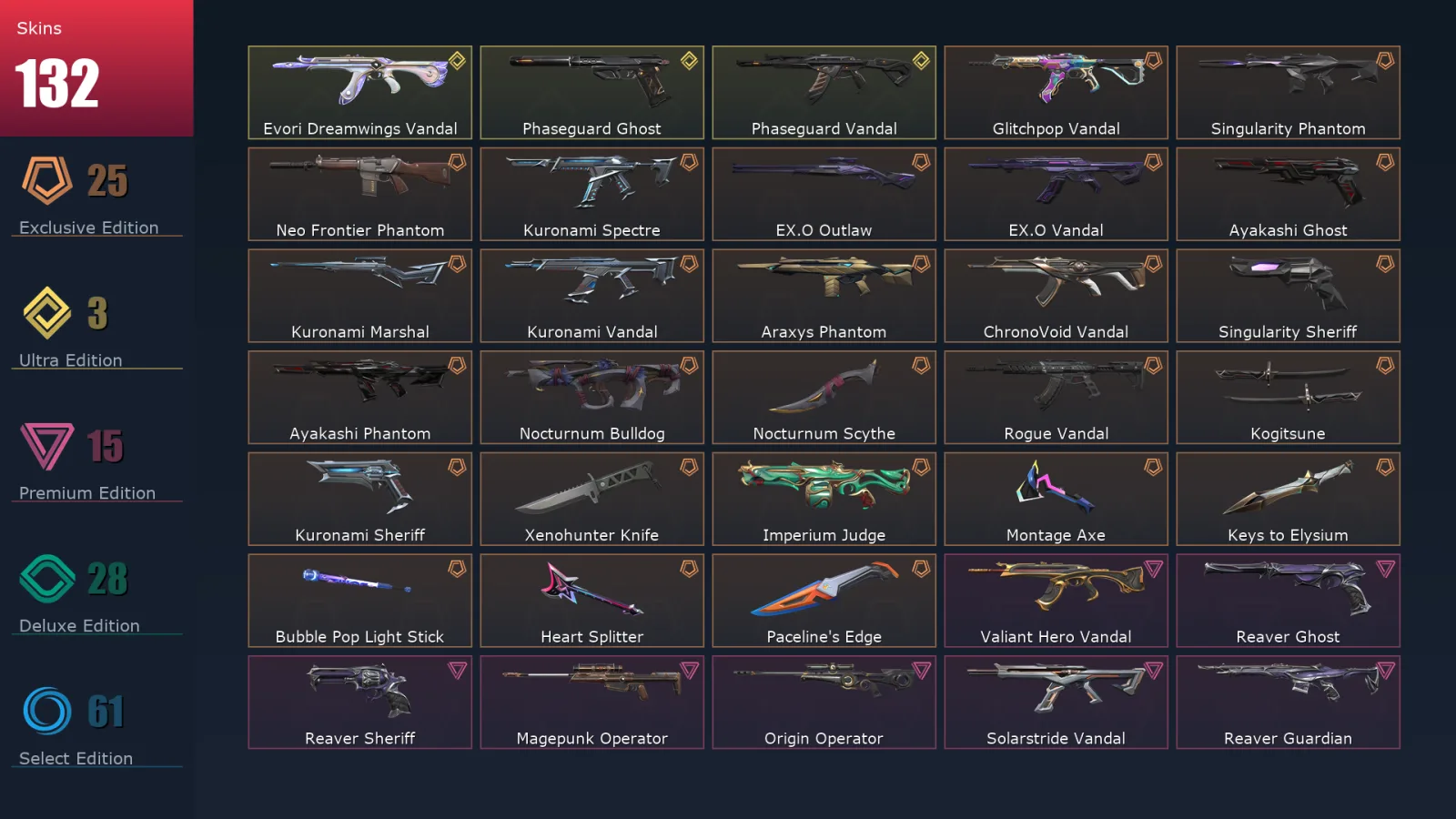 [Valorant] | EU | Level 129 | Platinum 1 | 29 Agents | 132 Skins