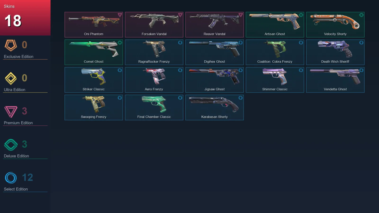 AP | Oni Phantom | Forsaken Vandal | Reaver Vandal | Artisan Ghost | 18 Skin | 28 Agent | 97 Buddy | Lv360